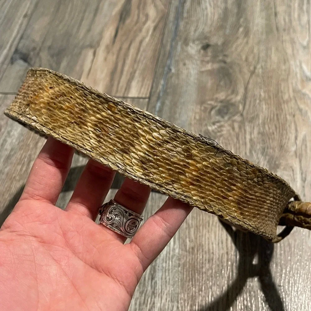 Kids Vintage Snakeskin Print Belt Western Horseshoe Buckle Tan Brown AS IS OLD
